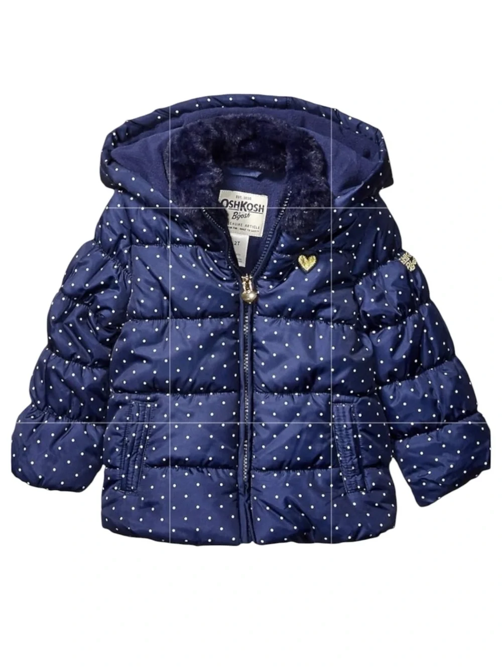 OshKosh B'gosh Girls' Heart Dot Puffer Jacket 4T Navy Blue